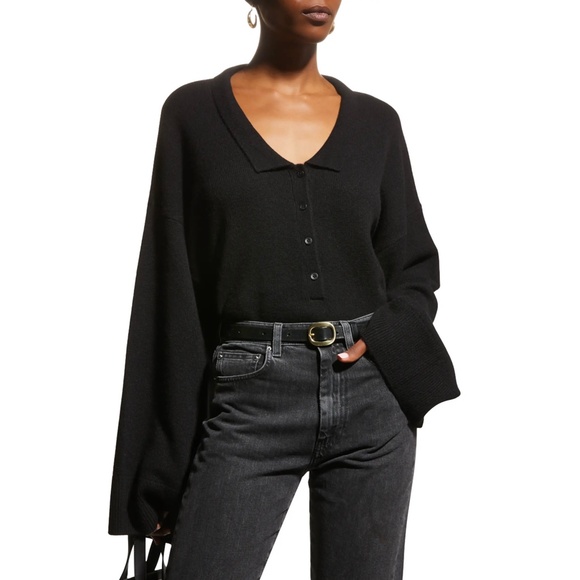 TOTEME Polo Shirt Cashmere Knit Sweater in Black Size Large L - Picture 1 of 5